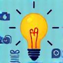Lightbulb icon with media symbols representing innovation